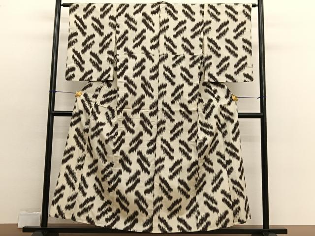 平和屋着物▽上質なお召　単衣　抽象文様　正絹　逸品　BAAX2580hv