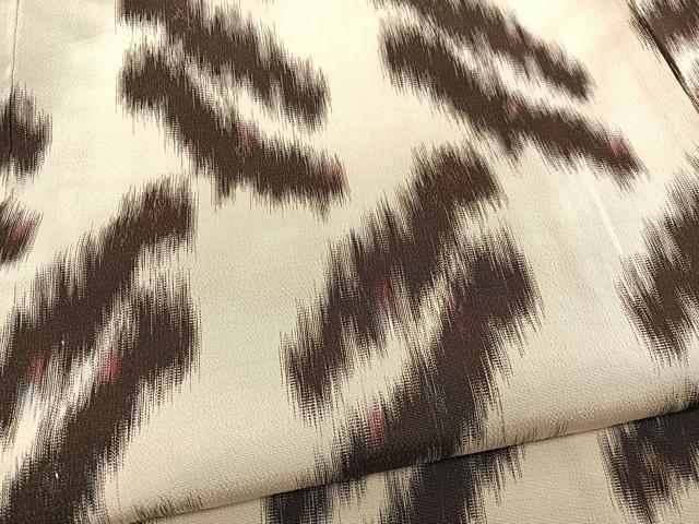 平和屋着物▽上質なお召　単衣　抽象文様　正絹　逸品　BAAX2580hv