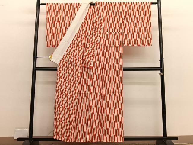平和屋着物▽上質なお召　単衣　矢絣　正絹　逸品　BAAX2581hv
