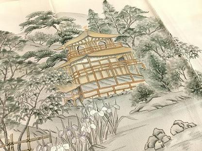 平和屋着物▽訪問着　単衣　作家物　手描き　金閣寺　暈し染め　正絹　逸品　BAAX2582hv