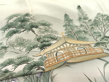 平和屋着物▽訪問着　単衣　作家物　手描き　金閣寺　暈し染め　正絹　逸品　BAAX2582hv