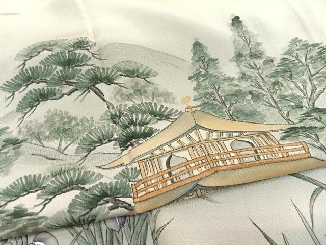 平和屋着物▽訪問着　単衣　作家物　手描き　金閣寺　暈し染め　正絹　逸品　BAAX2582hv