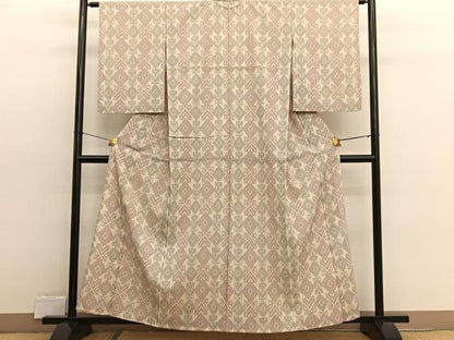 平和屋着物▽本塩沢　単衣　菱文様　正絹　逸品　BAAX2583hv