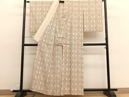 平和屋着物▽本塩沢　単衣　菱文様　正絹　逸品　BAAX2583hv