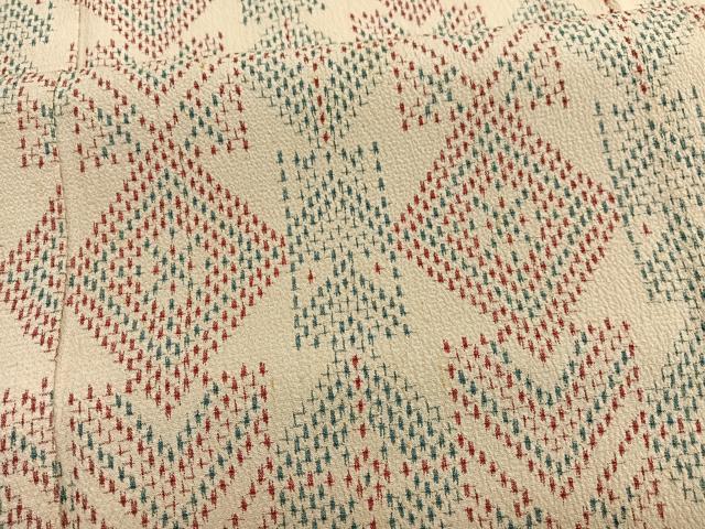 平和屋着物▽本塩沢　単衣　菱文様　正絹　逸品　BAAX2583hv