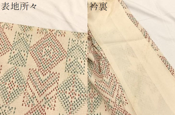 平和屋着物▽本塩沢　単衣　菱文様　正絹　逸品　BAAX2583hv