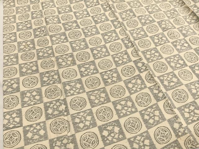 平和屋着物▽上質な紬　単衣　市松七宝花文　正絹　逸品　BAAX2584hv