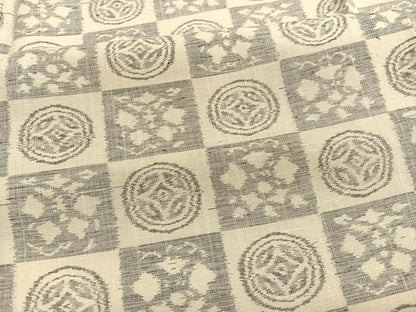 平和屋着物▽上質な紬　単衣　市松七宝花文　正絹　逸品　BAAX2584hv