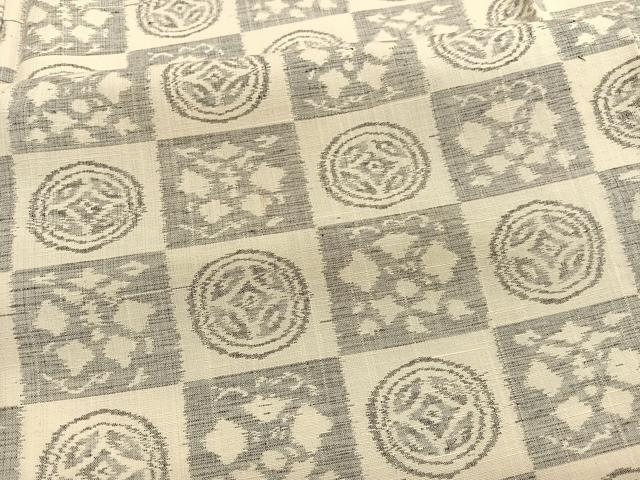 平和屋着物▽上質な紬　単衣　市松七宝花文　正絹　逸品　BAAX2584hv