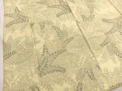 平和屋着物▽上質な紬　単衣　草葉文　正絹　逸品　BAAX2585hv