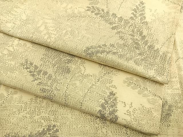 平和屋着物▽上質な紬　単衣　草葉文　正絹　逸品　BAAX2585hv