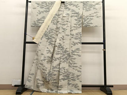 平和屋着物▽上質な紬　単衣　樹木文　正絹　逸品　BAAX2586hv