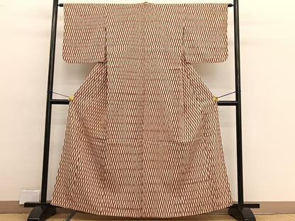 平和屋着物▽上質なお召　単衣　矢絣　正絹　逸品　BAAX2589hv