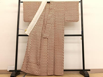 平和屋着物▽上質なお召　単衣　矢絣　正絹　逸品　BAAX2589hv