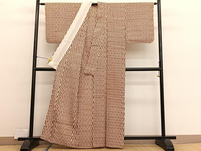 平和屋着物▽上質なお召　単衣　矢絣　正絹　逸品　BAAX2589hv