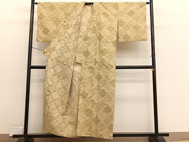 平和屋着物▽上質な紬　単衣　蜀江文　正絹　逸品　BAAX2590hv