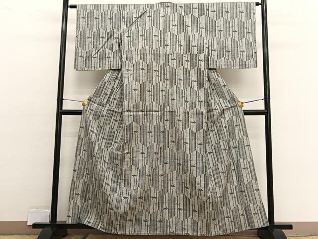 平和屋着物▽上質な紬　単衣　笹竹文　正絹　逸品　BAAX2592hv