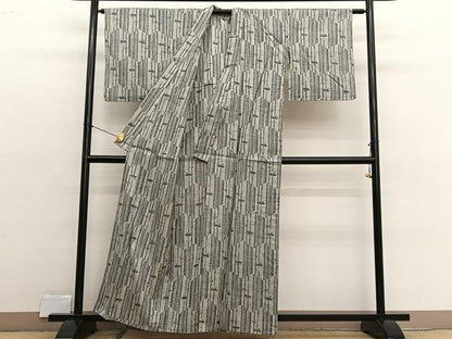 平和屋着物▽上質な紬　単衣　笹竹文　正絹　逸品　BAAX2592hv