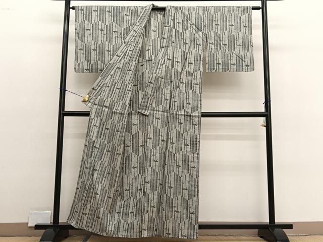 平和屋着物▽上質な紬　単衣　笹竹文　正絹　逸品　BAAX2592hv