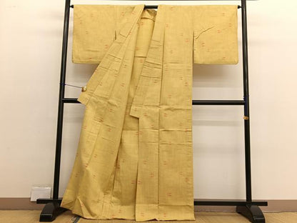 平和屋着物▽上質な紬　単衣　琉球絣文様　正絹　逸品　BAAX2595hv