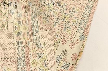 平和屋着物▽上質な紬　単衣　色紙飾花文　正絹　逸品　BAAX2597hv