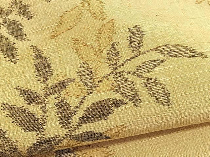 平和屋着物▽上質な紬　単衣　枝葉文　正絹　逸品　BAAX2598hv
