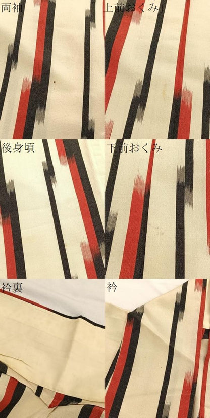 平和屋着物▽上質なお召　単衣　幾何学文様　正絹　逸品　BAAX2602hv