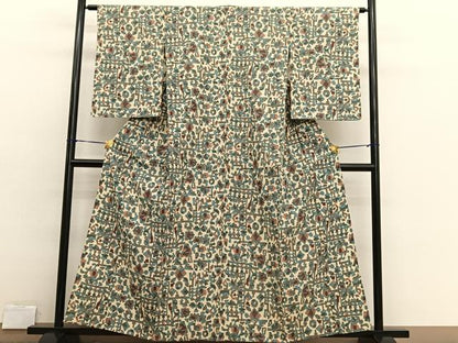 平和屋着物▽上質なお召　単衣　抽象文様　正絹　逸品　BAAX2604hv