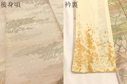 平和屋着物▽上質な紬　単衣　雲取り木立文　正絹　逸品　BAAX2605hv
