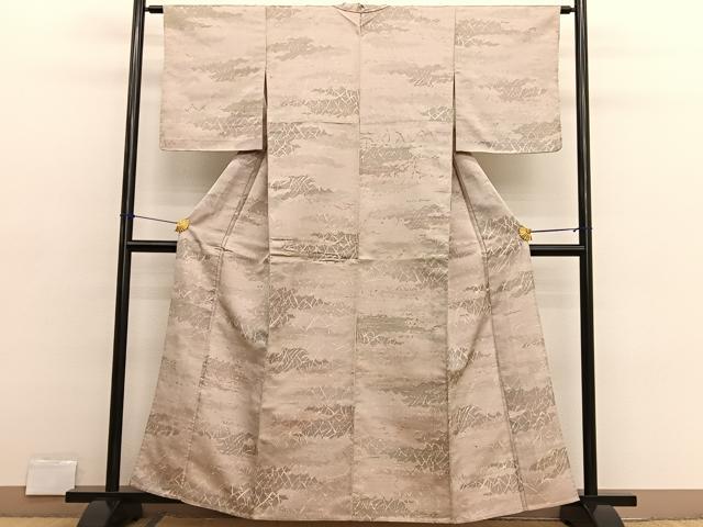平和屋着物▽上質な紬　単衣　雲取り木立文　正絹　逸品　BAAX2605hv