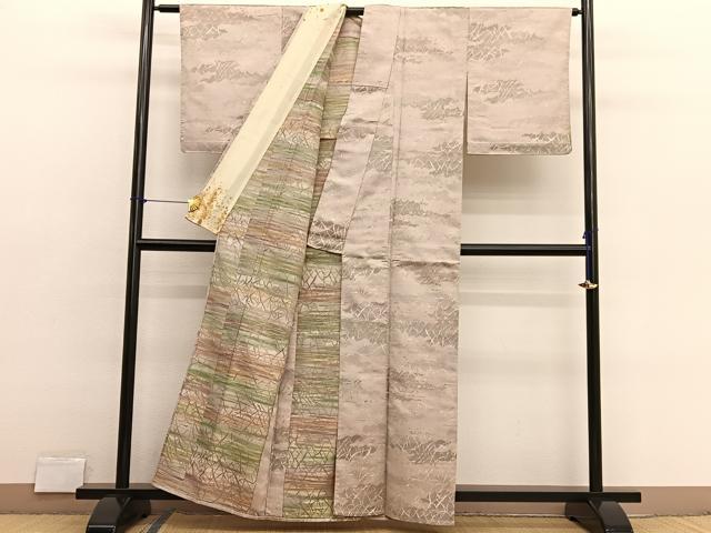 平和屋着物▽上質な紬　単衣　雲取り木立文　正絹　逸品　BAAX2605hv