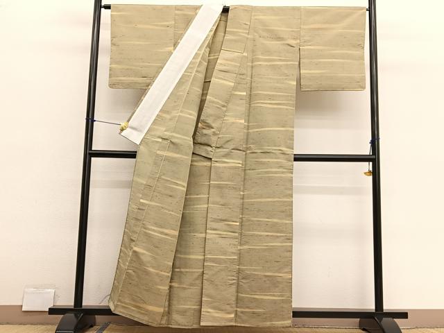平和屋着物▽ぜんまい紬　単衣　霞文　正絹　逸品　BAAX2607hv