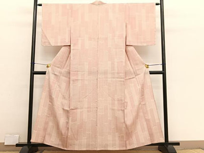 平和屋着物▽本塩沢　単衣　110亀甲　竹　正絹　逸品　未使用　BAAX2608hv