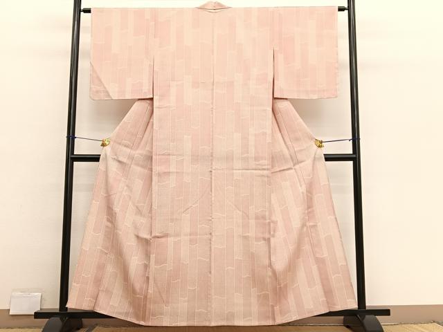 平和屋着物▽本塩沢　単衣　110亀甲　竹　正絹　逸品　未使用　BAAX2608hv
