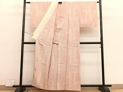 平和屋着物▽本塩沢　単衣　110亀甲　竹　正絹　逸品　未使用　BAAX2608hv