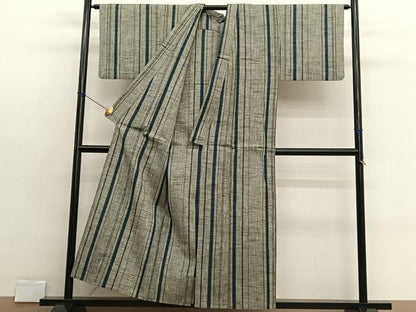 平和屋着物▽上質な紬　単衣　間道　正絹　逸品　BAAX2609hv