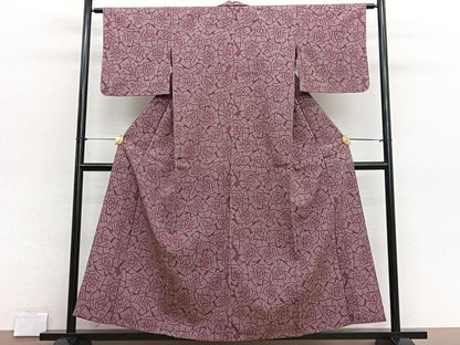平和屋着物▽上質なお召　単衣　薔薇　正絹　逸品　BAAX2610hv