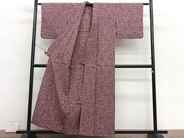 平和屋着物▽上質なお召　単衣　薔薇　正絹　逸品　BAAX2610hv