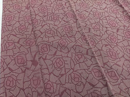 平和屋着物▽上質なお召　単衣　薔薇　正絹　逸品　BAAX2610hv