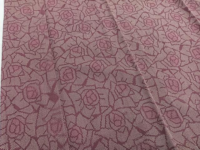 平和屋着物▽上質なお召　単衣　薔薇　正絹　逸品　BAAX2610hv