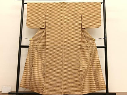 平和屋着物▽上質なお召　単衣　矢絣　正絹　逸品　BAAX2611hv