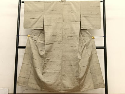 平和屋着物▽上質な紬　単衣　横段文　正絹　逸品　BAAX2612hv