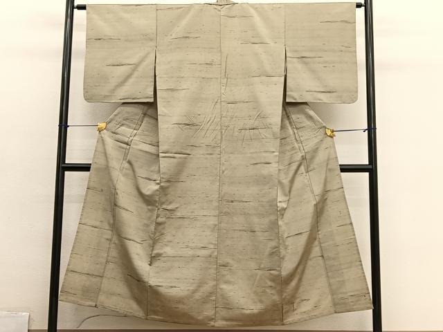 平和屋着物▽上質な紬　単衣　横段文　正絹　逸品　BAAX2612hv