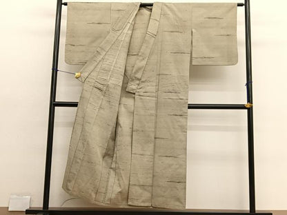 平和屋着物▽上質な紬　単衣　横段文　正絹　逸品　BAAX2612hv