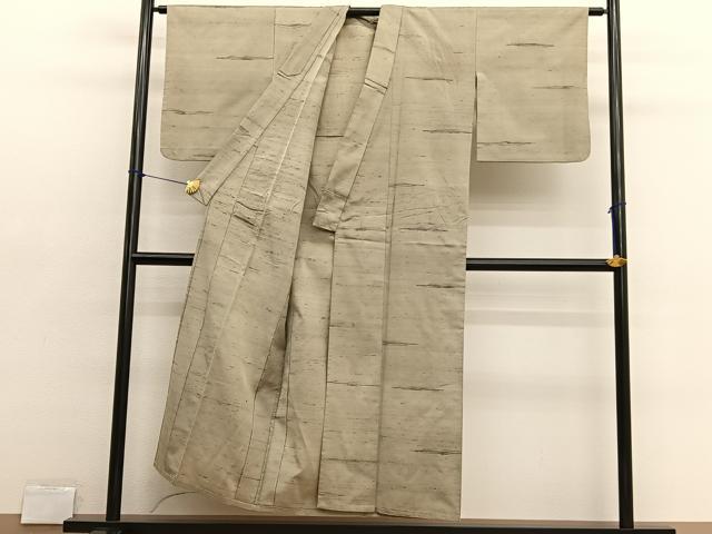 平和屋着物▽上質な紬　単衣　横段文　正絹　逸品　BAAX2612hv