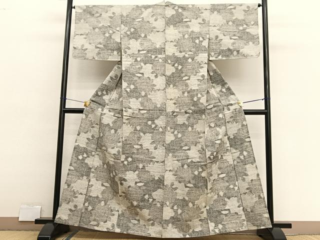 平和屋着物▽上質な紬　単衣　薔薇　正絹　逸品　BAAX2613hv