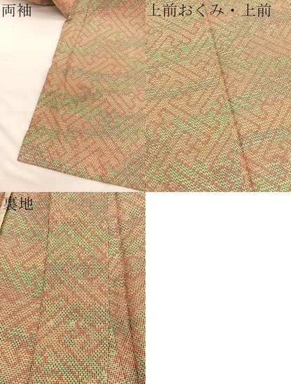 平和屋着物▽上質な紬　単衣　紗綾形文様　正絹　逸品　BAAX2615hv