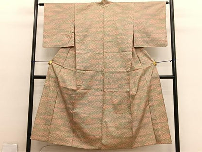 平和屋着物▽上質な紬　単衣　紗綾形文様　正絹　逸品　BAAX2615hv