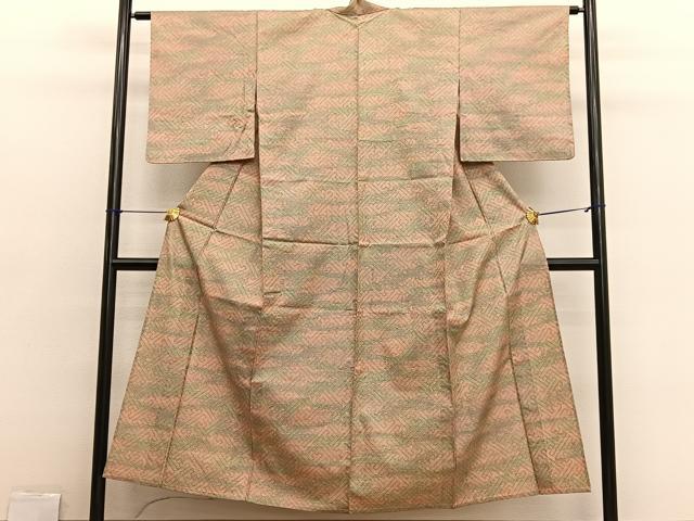 平和屋着物▽上質な紬　単衣　紗綾形文様　正絹　逸品　BAAX2615hv