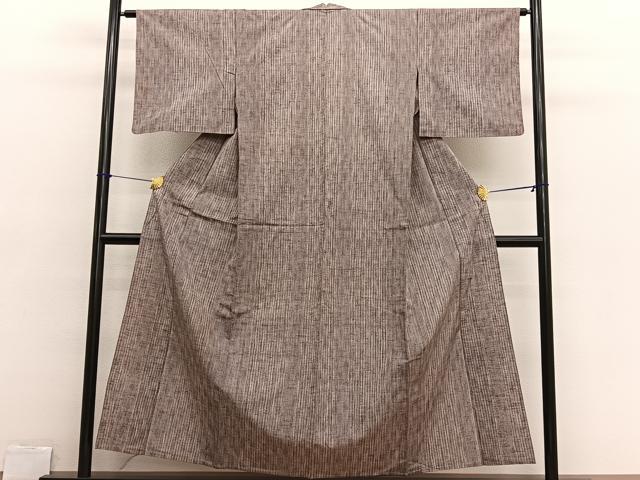 平和屋着物▽上質な紬　単衣　よろけ縞　正絹　逸品　BAAX2616hv